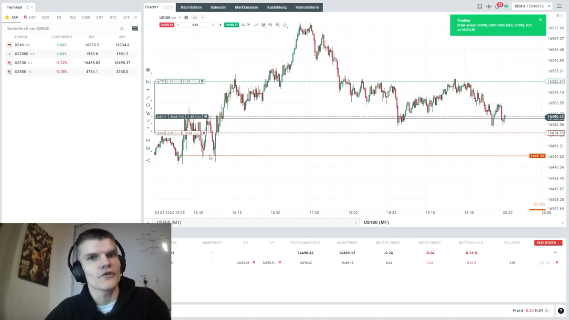 XTB Demokonto Benutzeroberfläche